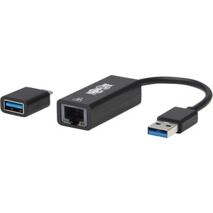 Tripp Lite by Eaton USB-C, USB-A to RJ45 Gigabit Ethernet Network Adapter (2xM/F), USB 3.2 Gen 1, Black - USB 3.0 Type A -