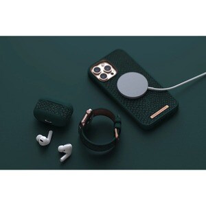 Funda Njord - para Apple iPhone 13 Pro Max Smartphone - Verde - Liso - Resistente a Caídas - Cuero de salmón, Microfibra