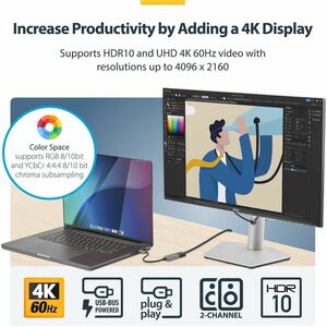 StarTech.com USB-C to HDMI Adapter, 4K 60Hz Video, HDR10, USB-C to HDMI Monitor Dongle, USB4 / Thunderbolt Compatible - Co