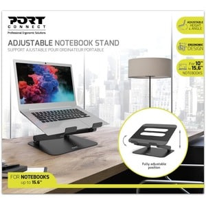 Port Connect Height Adjustable Notebook Stand - Up to 39.6 cm (15.6") Screen Support - 20.5 cm Height x 27.5 cm Width x 25