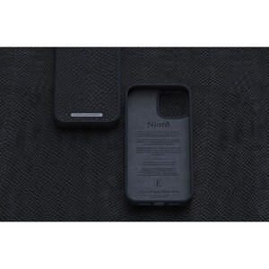 Njord Hülle für Apple iPhone 12 mini Smartphone - Dunkelgrau - Glatt - Sturzsicher - Lachsleder, MicroFiber
