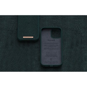 Njord Hülle für Apple iPhone 12, iPhone 12 Pro Smartphone - Dunkelgrün - Glatt - Sturzsicher - Lachsleder, MicroFiber