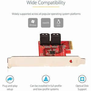 StarTech.com PCIe SATA Controller Karte, 4 Port SATA 3 Erweiterungskarte, 6Gbit/s, Full-/Low-Profile Blende, Festplatten/S