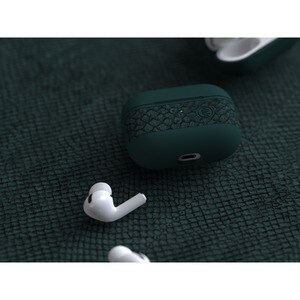 Sacoche de transport Njord SL14082 Apple AirPods Pro - Vert - Acrylonitrile butadiène styrène (ABS), Cuir de saumon Body -