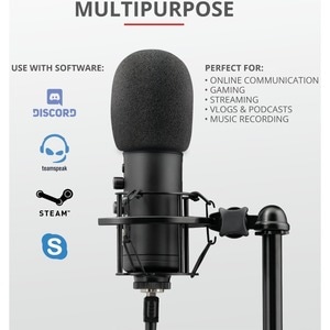 MicrophoneTrust Gaming Exxo 256 - Filaire - Condensateur - 1,80 m - 30 Hz à 18 MHz -36 dB - Cardioïde - Bureau, Pied anti-