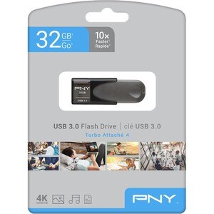 PNY Turbo Attache 4 USB 3.0 Flash Drive - 32 GB - USB 3.0 - Black - 1 Year Warranty