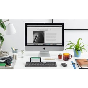 Logitech K580 键盘 - 无线 连接 - 英文（美国） - 灰 - Bluetooth/RF - 10 m - 2.40 GHz - 手机, 台式计算机 - PC, Mac - AAA 支持的电池尺寸