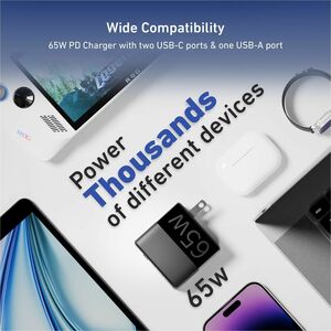 CODi 65W GaN Triple Port Wall Charger - USB-C and USB-A Quick Charge 3.0 outputs