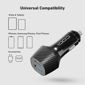 CODi Dual Port 20W Car Charger/Auto Adapter (USB-C, USB-A Outputs) - 20W - USB Type-C - USB Type-A