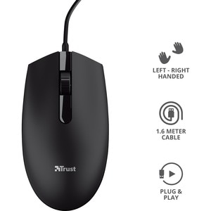 Trust Basi Maus - USB 2.0 - Optisch - 3 Taste(n) - Schwarz - Kabel - 1200 dpi Auflösung - Scroll-Rad - Symmetrisch