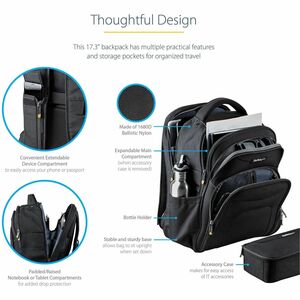 StarTech.com 17.3" Laptop Backpack w/ Removable Accessory Case, Professional IT Tech Backpack for Work/Travel/Commute, Nyl
