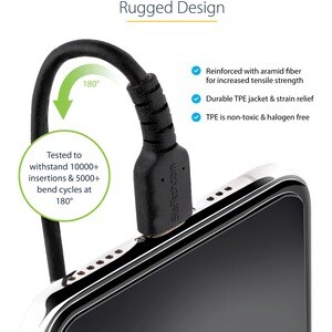 StarTech.com 50cm/20in USB to Lightning Cable, MFi Certified, Coiled iPhone Charger Cable, Black, Durable TPE Jacket Arami