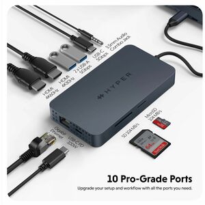 Hyper HyperDrive Dual 4K HDMI 10-in-1 USB-C Hub For M1/M2 MacBooks - for Desktop PC/Notebook/Monitor - Memory Card Reader 