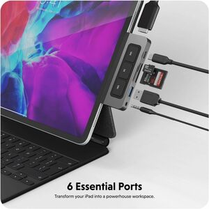 Hyper 6-in-1 USB-C Media Hub - Memory Card Reader - SD, microSD - 60 W - USB Type C - 4K - 3840 x 2160 - USB Type-A - USB 