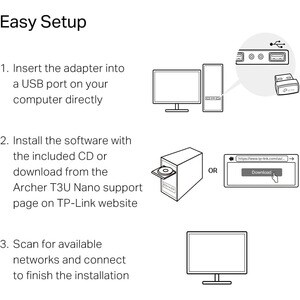 TP-Link Archer T3U IEEE 802.11 a/b/g/n/ac Dual Band Wi-Fi Adapter for Desktop Computer, Notebook, Wireless Router - USB 2.