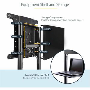 StarTech.com Mobile TV Cart, Portable Rolling TV Stand, 37-70 inch VESA Display Mount (154lb/70kg), Shelf & Storage, Rotat