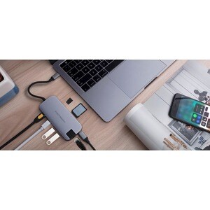 Hyper Model GN21D-GRAY USB Type C Docking Station - Memory Card Reader - SD - Space Gray - 4K - 3840 x 2160 - 2 x USB Type