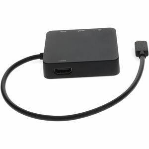 AddOn 8in USB C Male to USB C 3.1, HDMI 4K, USB A 3.1 Gen 2, and RJ-45 Female Black Hub - This is a 8in USB-C Male to USB 