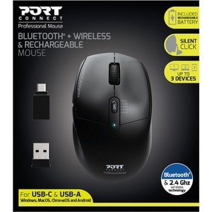 Port Mouse - Bluetooth/Radio Frequency - USB - Optical - 5 Button(s) - 1 - Wireless - 2.40 GHz - 2400 dpi - Scroll Wheel -