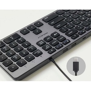 Macally UCZKEYHUBACSG Keyboard - Cable Connectivity - USB Type A, USB Type C Interface - 107 Key(s) - ChromeOS - PC, Mac -