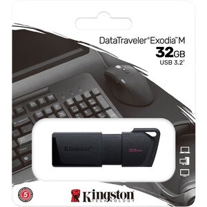 Kingston DataTraveler Exodia M USB Flash Drive - 32 GB - USB 3.2 (Gen 1) Type A - Black - 5 Year Warranty - 1 Pack