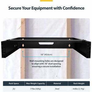 StarTech.com 2U Wall Mount Rack, 14in Deep, 19 inch Wall Mount Network Rack, Wall Mounting Patch Panel Bracket for Switch/