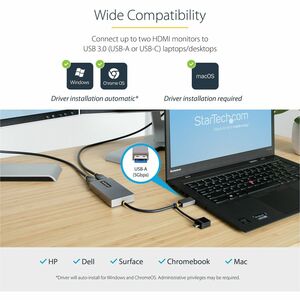 StarTech.com Adaptateur USB vers Double HDMI de 11cm, USB A/C vers 2 Écrans HDMI (1x4K30Hz/1x1080p), Convertisseur USB 3.0