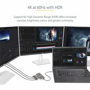 StarTech.com Adaptateur Multi-Moniteur USB-C 3 Ports, Hub USB-C vers 3x DP 1.4 MST, Splitter 4K 60Hz DP pour PC, HDR, Câbl