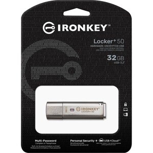 IronKey IKLP50 32 GB USB 3.2 (Gen 1) Type A Flash Drive - Silver - XTS-AES, 256-bit AES - TAA Compliant - 145 MB/s Read Sp