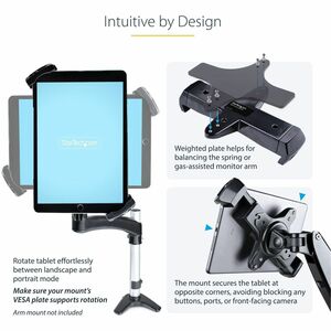 StarTech.com VESA Mount Adapter for Tablets 7.9 to 12.5in, Up to 2kg /4.4lb, 75x75/100x100, Universal Anti-Theft Tablet VE