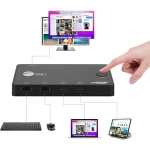 SIIG 2x1 USB-C 4K Video KVM Switch - Allows you to control 2 USB-C 4K computers using one keyboard and mouse - Compact UHD