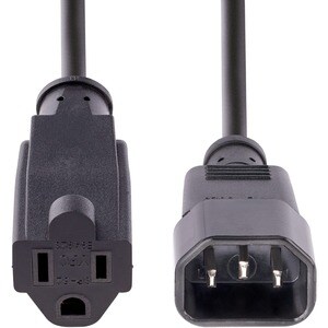 StarTech.com 3ft (1m) Power Extension Cord, IEC C14 to NEMA 5-15R, 10A 125V, 18AWG, Black, Outlet Extension Cable for Powe