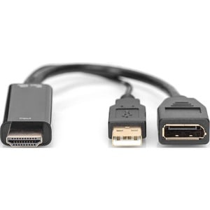 Digitus 20 cm DisplayPort/HDMI/USB AV-Kabel - 1 - Cable for Audio-/Video-Gerät, Monitor, TV, Projektor, PC, Notebook - 40 