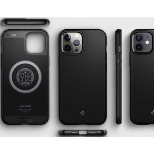 Spigen Mag Armor Case for Apple iPhone 12, iPhone 12 Pro Smartphone - Matte Black - Shock Absorbing, Scratch Resistant - T