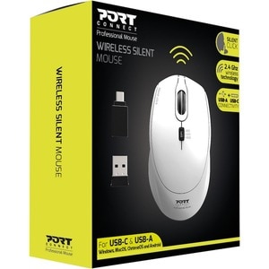 Port Silent Mouse - Radio Frequency - USB - Optical - 3 Button(s) - White - 1 - Wireless - 2.40 GHz - 1600 dpi - Scroll Wh