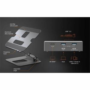 j5create USB 3.2 Gen 1 (3.1 Gen 1) Type-C Docking Station for Notebook, Tablet PC - 100 W Power Supply - 4K - 3840 x 2160 