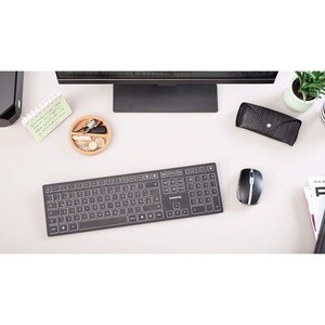 CHERRY KW 9100 SLIM Keyboard - Wireless Connectivity - Pan-Nordic - Black, Silver - Scissors Keyswitch - Bluetooth/RF - 4 