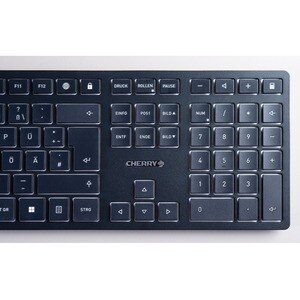 CHERRY KW 9100 SLIM Keyboard - Wireless Connectivity - Belgian - Black, Silver - Scissors Keyswitch - Bluetooth/RF - 4 - 1