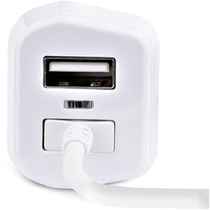 StarTech.com Lightning Car Charger with Coiled Cable, 1m Built-in Cable, 12W, White, 2 Port USB Car Charger Adapter, In Ca