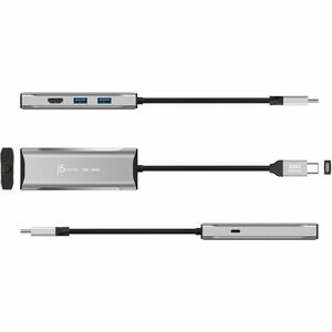 j5create Estação de ancoragem para Notebook - 100 W Fonte de alimentação - Cinzento - 4K - 3840 x 2160 - 2 x Portas USB ti