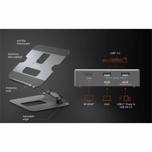 j5create Estação de ancoragem para Notebook, PC Tablet - 100 W Fonte de alimentação - 4K - 3840 x 2160 - 2 x Portas USB ti