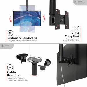 CTA Digital Height-Adjustable Ceiling Mount for Monitors and TVs - 25" to 41" Screen Support - 75 x 75, 100 x 100 - VESA M