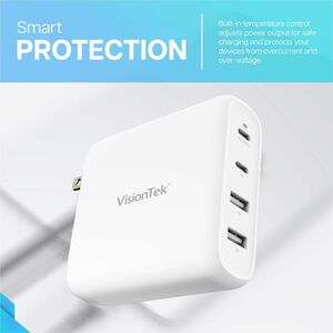 VisionTek 100W GaN II Power Adapter - 4 Port - 100 W - 120 V AC, 230 V AC Input - 5 V DC, 9 V DC, 15 V DC, 20 V DC Output 