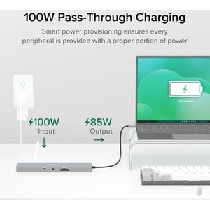 Plugable 11-in-1 USB-C Hub 100W USB-C Pass-through, Laptop Docking Station Dual Monitor with 4K 60Hz HDMI - Compatible wit