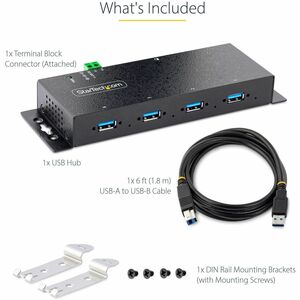 StarTech.com USB Hub - USB 3.2 (Gen 1) Type B - Wall/Desktop/DIN Rail Mountable - Black - 4 Total USB Port(s) - PC