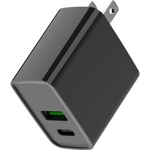 4XEM 20W Dual USB Wall Charger - Black - 1 Pack - 20 W - 120 V AC, 230 V AC Input - 5 V DC/3.40 A, 9 V DC, 12 V DC Output 