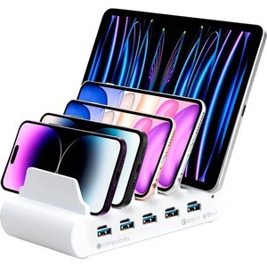5 PORT USB AND USB-C MULTIPLE TABLET CHARGING STATION WHITE