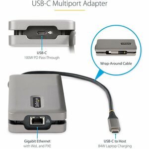 StarTech.com USB 3.2 (Gen 2) Type C Docking Station for Monitor, Tablet, Notebook - Space Gray - Portable - 1 Displays Sup