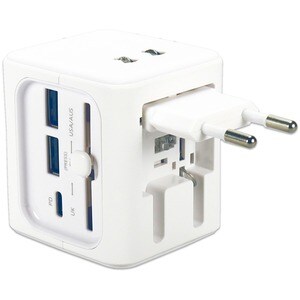 QVS Premium World Travel Power Adaptor with USB-C & Dual-USB Charger Ports - 1500 W - 120 V AC, 230 V AC Input - 5 V DC, 9