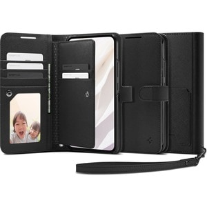 Spigen Carrying Case (Book Fold/Wallet) Samsung Galaxy A54 Smartphone - Black - Scratch Resistant - Hard Plastic, Leathere